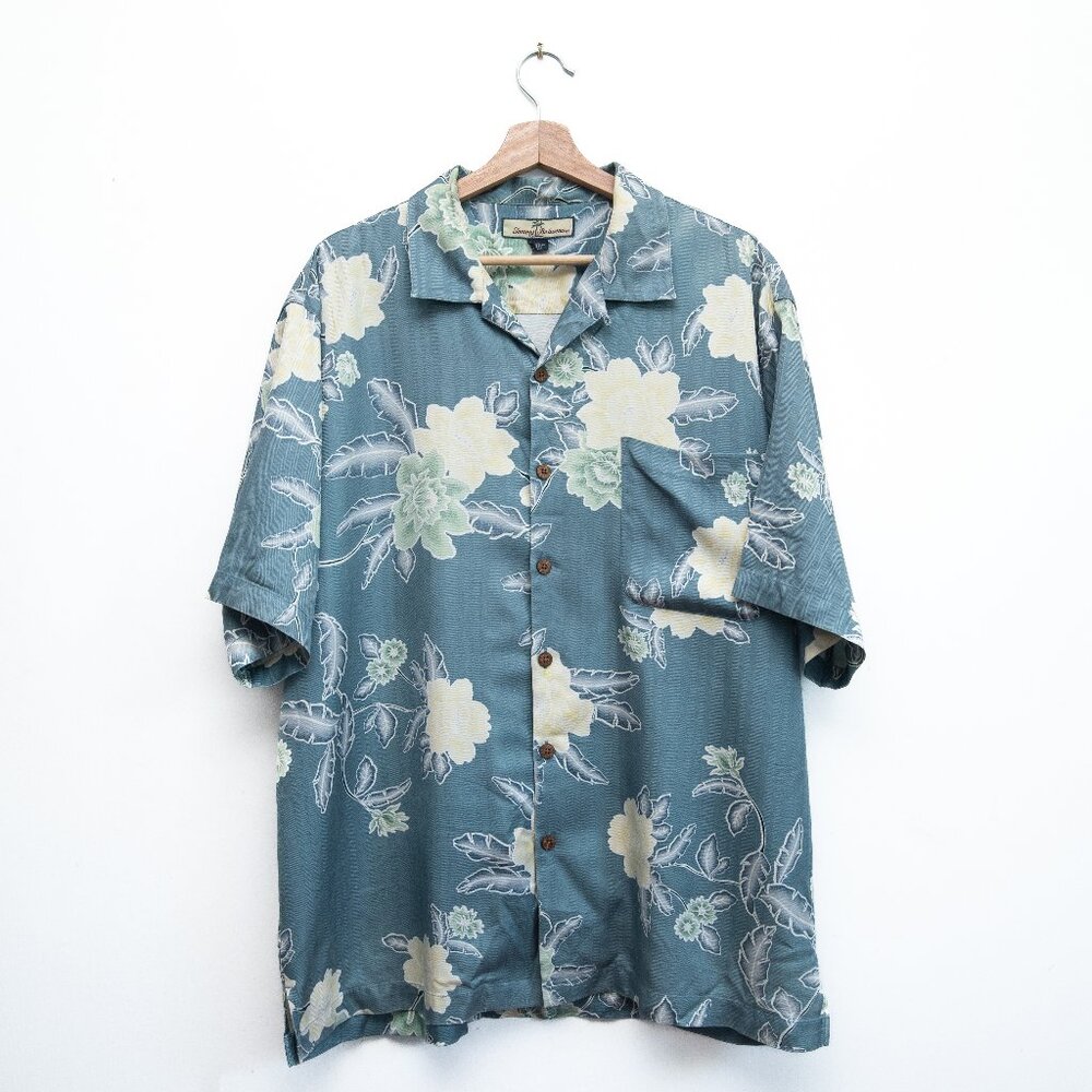Tommy Bahama Floral Hawaiian Shirt Teal